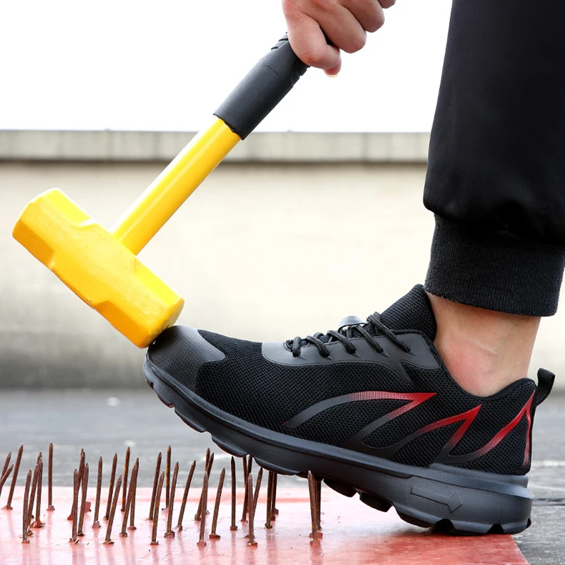 

Comfortable breathable Men indestructible shoes Unisex work shoes Steel toe safety shoes, Black red black blue