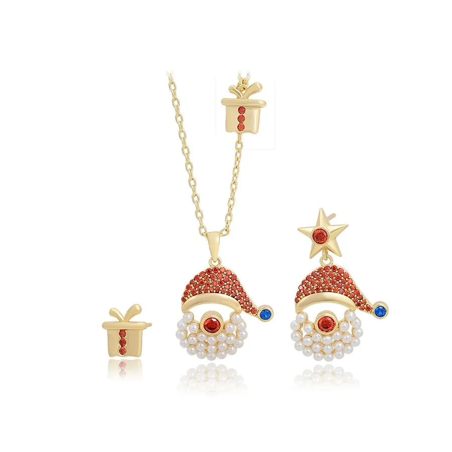 

X000011059 Xuping Jewelry Lovely Santa Claus style pearl zircon 14K gold necklace earrings Christmas two-piece set