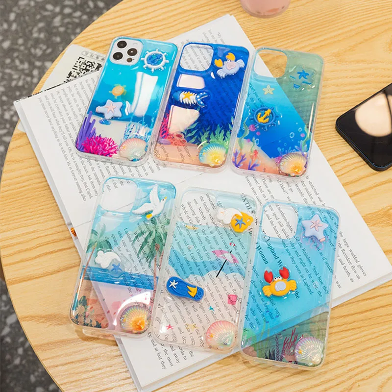 

For iPhone 12 Pro Max XR X 6 7 8 Plus 3D Funny Cool Epoxy Glue Blue Ocean Designs Phone Case Cover