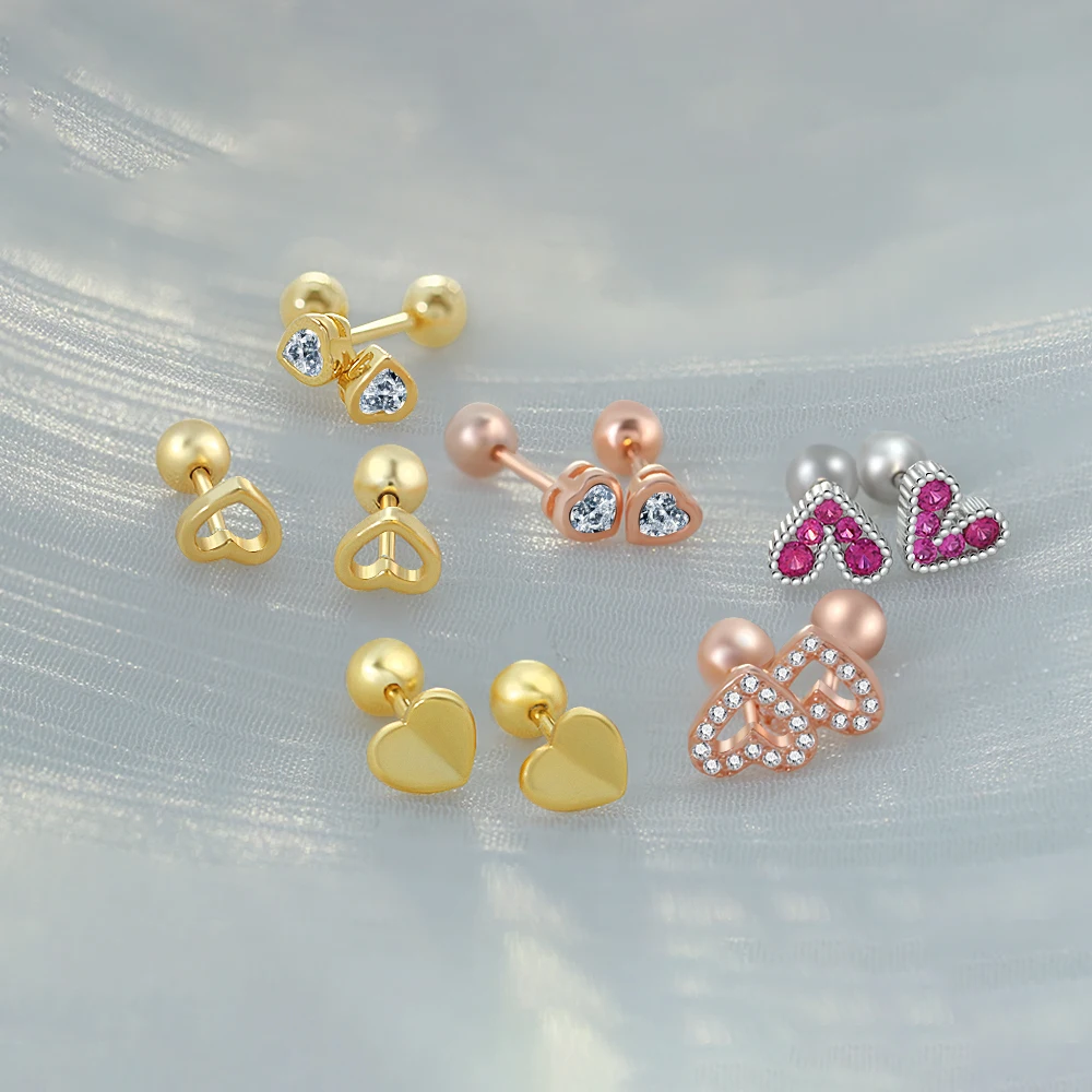 

Dylam Jewelry classic cute style heart shape zircon 925 sterling silver stud earrings
