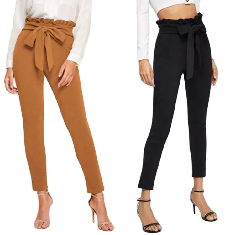 

Wholesale customized new autumn nine-point trousers orange paper bag belt leggings women's office pants Dress pants ladies