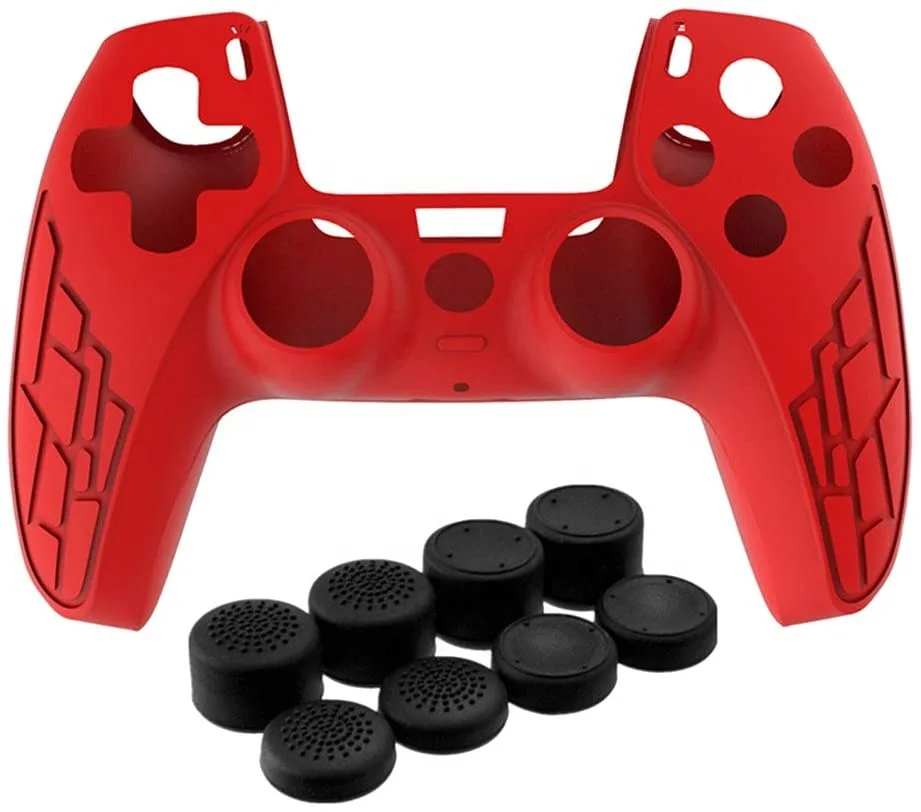 

PS5 Controller Cover Silicone Case Skin Protective Covers with Thumb Grips Joystick With 8 wThumb Grips, Black, blue, red, white