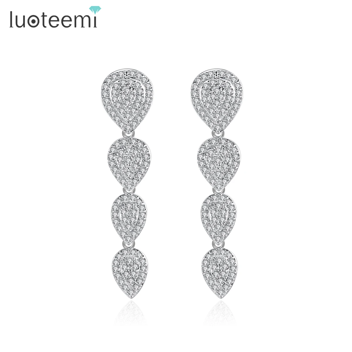 LUOTEEMI Female Charm Elegant Wedding Earing Zircon Dainty Lady Korean Luxury Fashion Long Earring