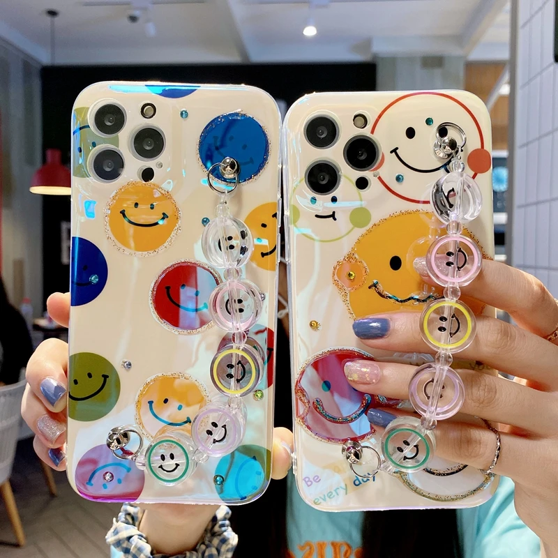 

smiley face cute cell phone case with holder stand back cover for iphone 12 13 promax,for iphone 12 pro max korean case