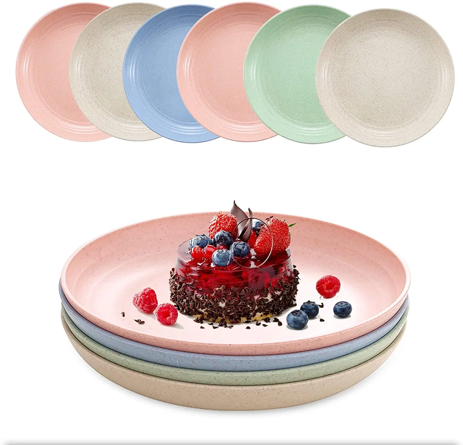 

Tabletex 7.8 Inch Wheat Straw Deep Dinner Plates Microwave and Dishwasher Safe Unbreakable Sturdy Plastic Dinner Plates Set of 6, Customized color