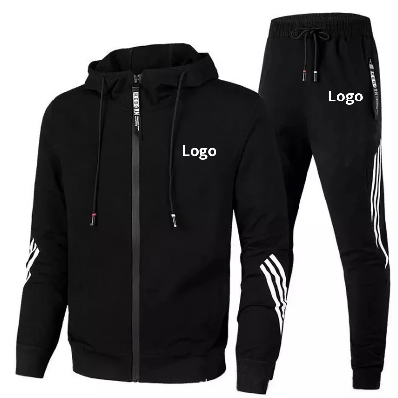 

Wholesale Custom Stripes Training Set Zipper Jacket Gym Pant Blank Sweatsuit Jogging Brand sportswear men Tracksuits for Men