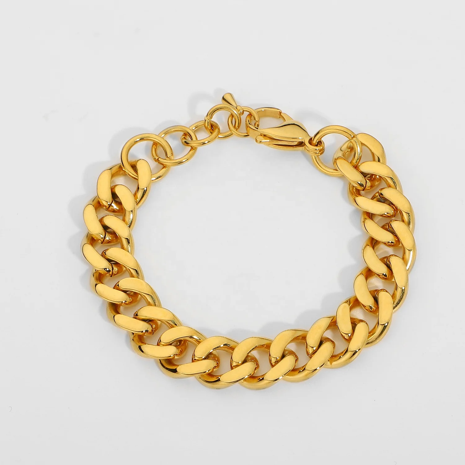 

12mm Width Cuban Chain Bracelet INS Blogger Same Style gold Plated Stainless Steel Women Men Punk Jewelry