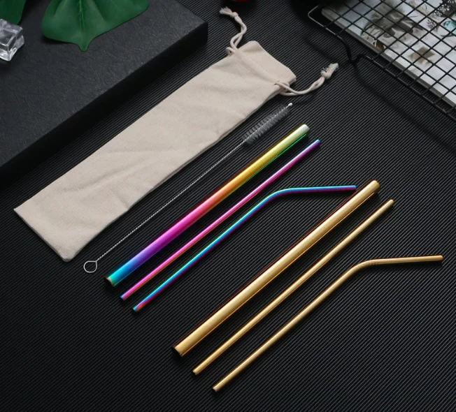 

7 Color Changing Reusable Drinking 304 Wholesale Custom Metal Straws Stainless Steel Set