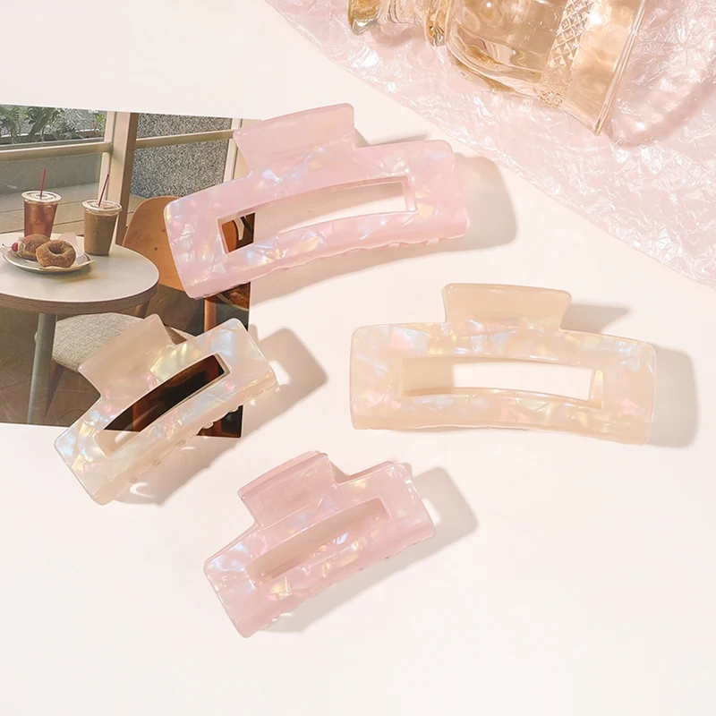 

Wholesale Geometry Girl Hair Accessory Colorful PVC Marble Shark Clip Hair Grab Acrylic Solid Color Square Hair Clips Claw