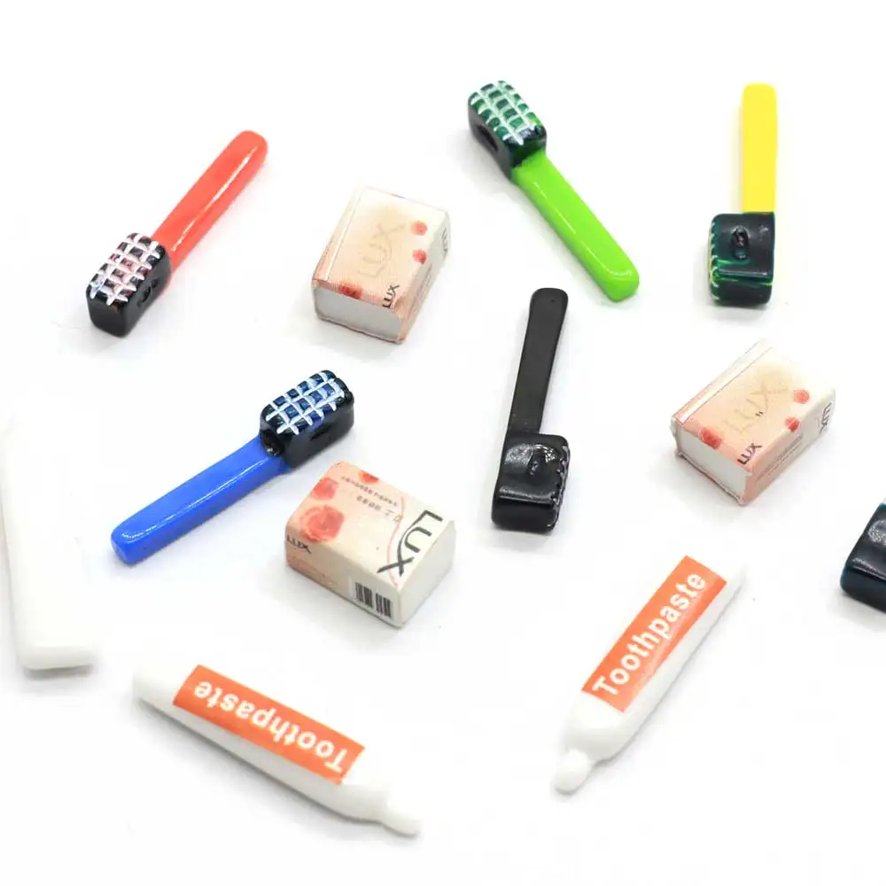 100Pcs Micro Landscape Miniature Toiletrie Figurines Charms Resin Toothpaste Toothbrush Soap Cabochon Crafts Phone Decor