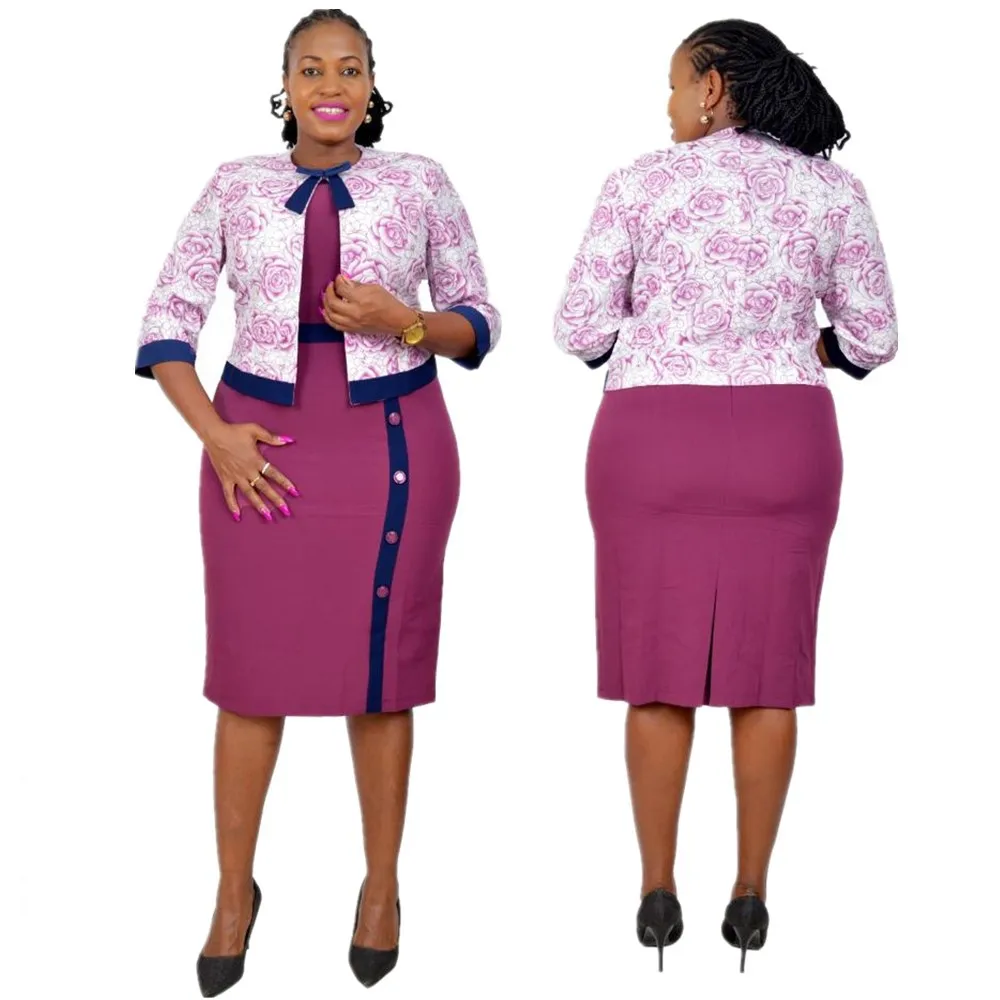 

2021 African casual dresses women office 2 pcs set clothes turkey jacket and dresses 2 pcs suit