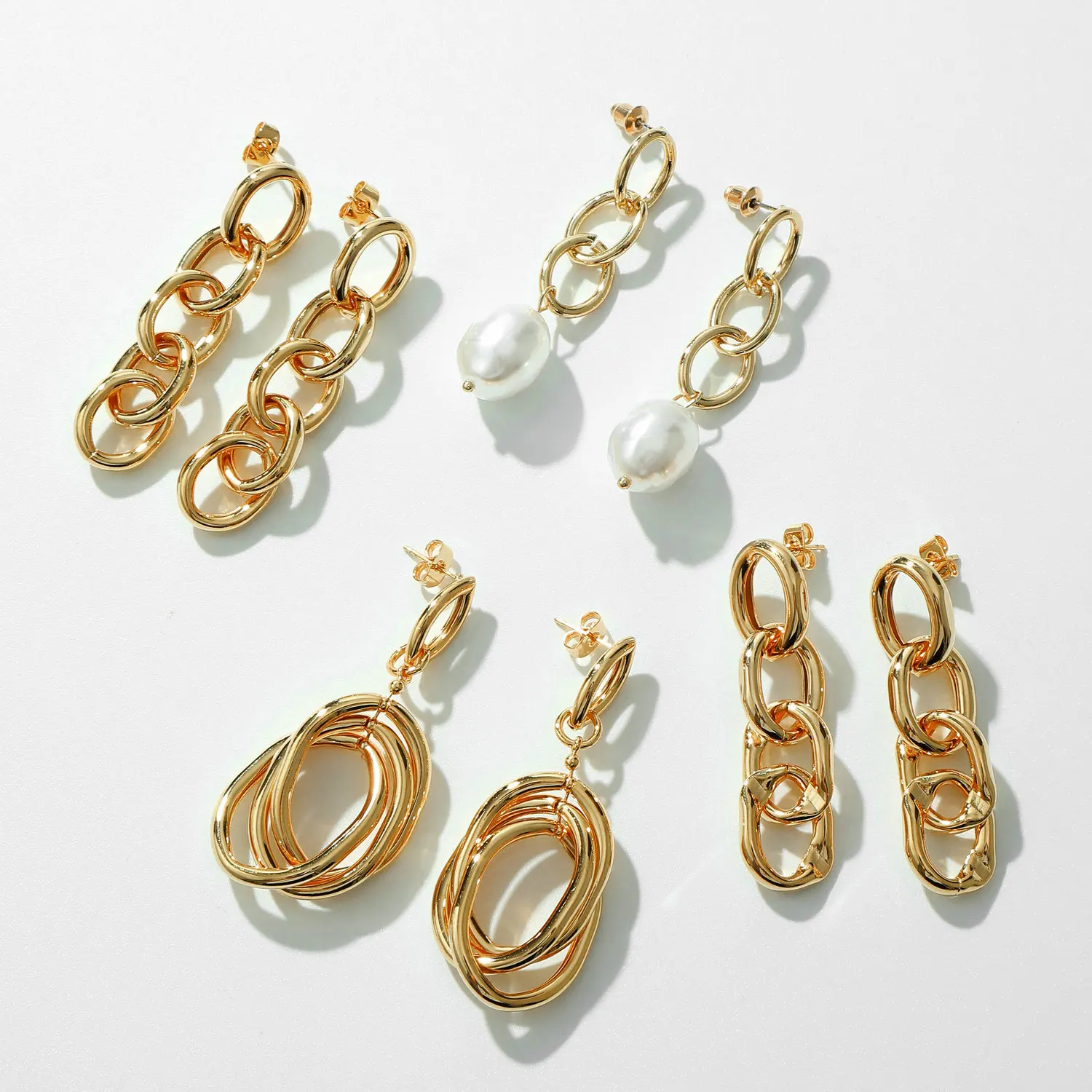 

18K Real Gold Plated Copper Link Chain Earrings Drop Designer 2020 Women Jewelry Geometric Jewellery Trendy Long Chain Earrings