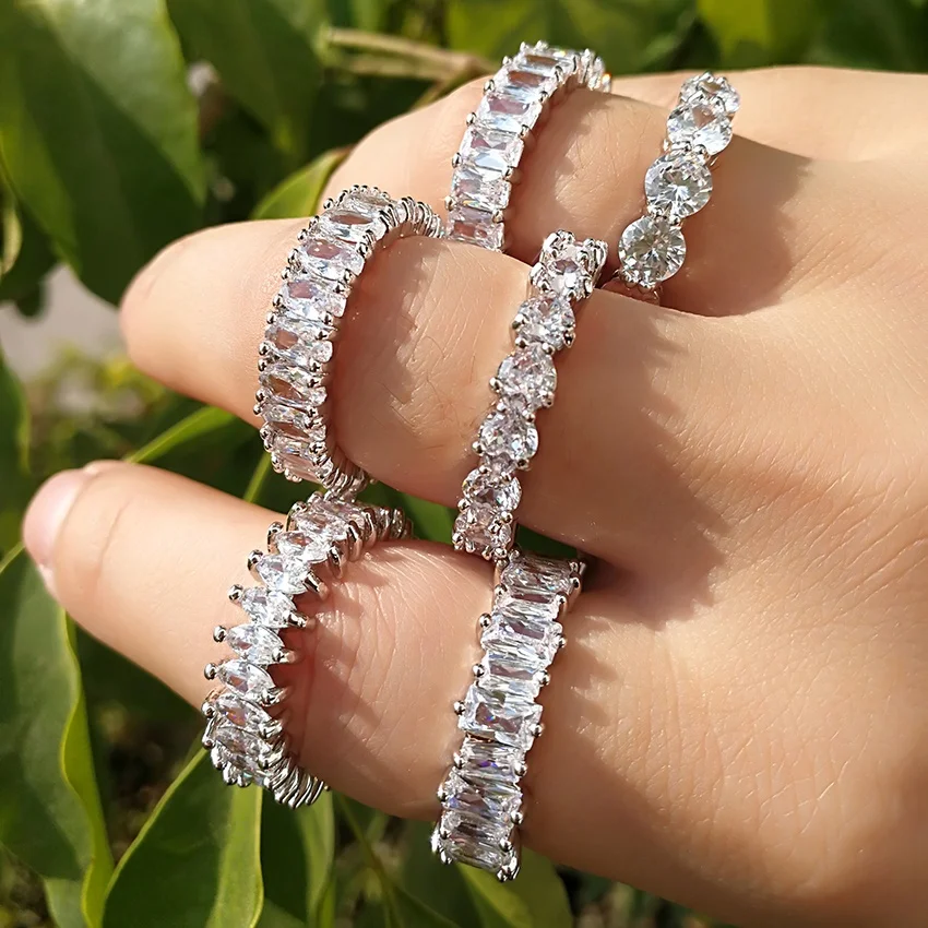 

custom cubic zirconia silver bling bling eternity ring for women