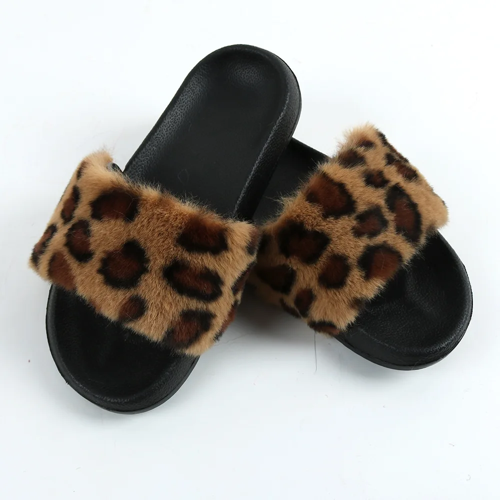 

The New Cross-border Leopard All-match Fashion Flip Flop Spring And summer External Wear Flip Flops Hairy Leopard Print Female, 10 colors