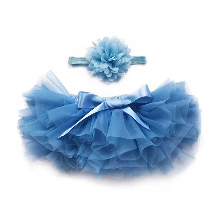 

2020 newest newborn blue chiffon layered baby ruffle tutu bloomers headband set