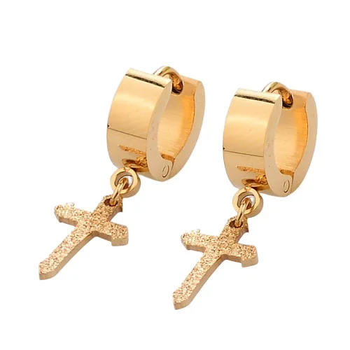 

Custom design 316L stainless steel gold plated cross pendant hoop earrings