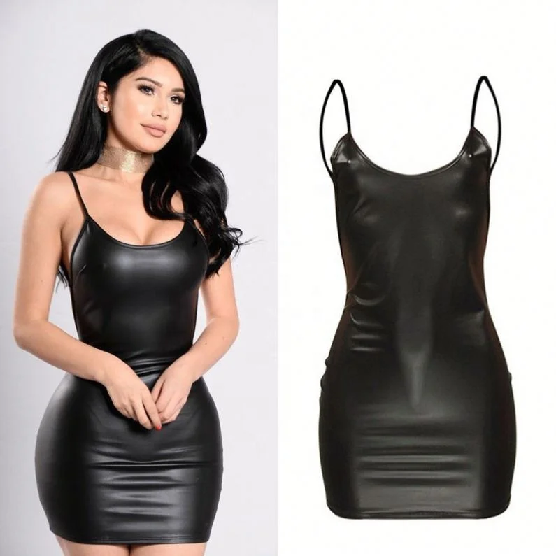 

High Quality Tight Summer Gao Liang soft patent leather high stretch backless dress straps hip leather 3xl plus size skirt, As picture or customized make