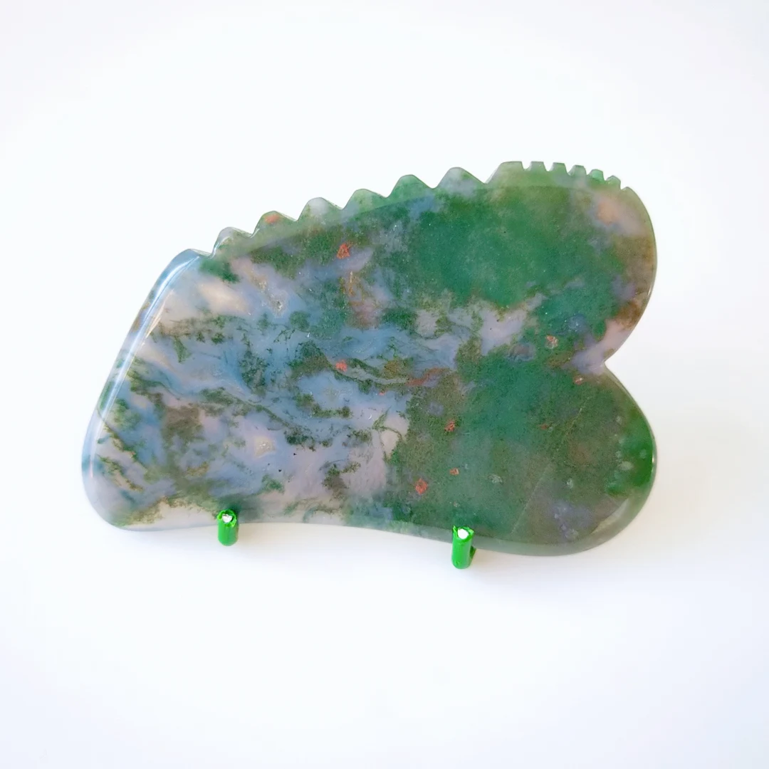 

Hot Sell Spiky moss agate massage therapy apparatues New shape gua sha stone