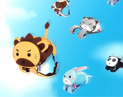 

new arrival anti-lost children mini backpack for girls boys wholesale kids animal bag with logo, Brown lion,blue rabbit,grey cat, yellow cat, pink rabbit or customized