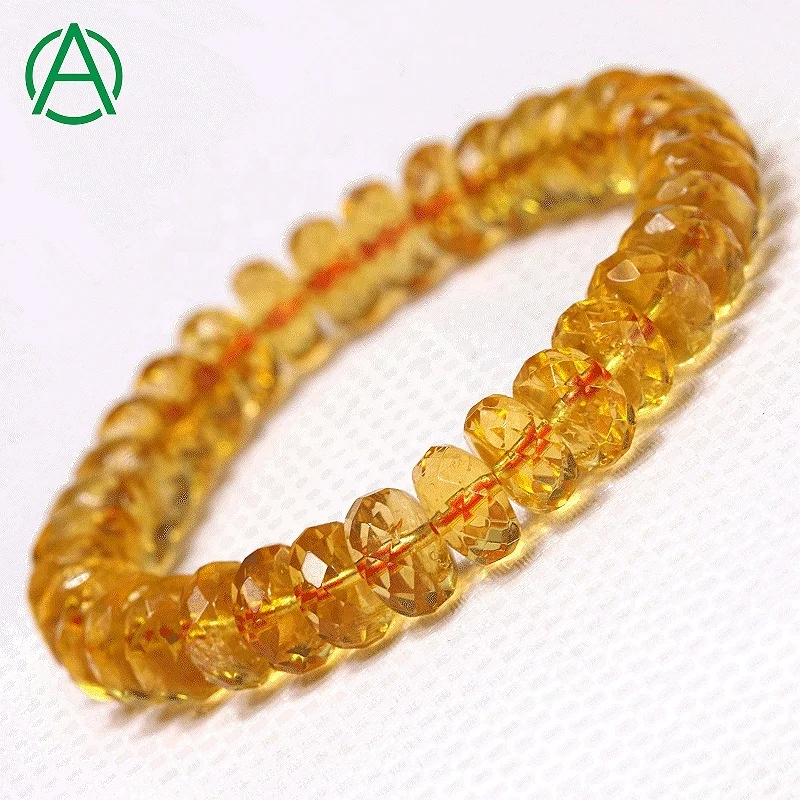 

ArthurGem Genuine Citrine Faceted Rondell Beads Natural Brazil Lemon Citrine Bracelet Gemstone Beaded Bracelet for Women and Men, 100% natural color