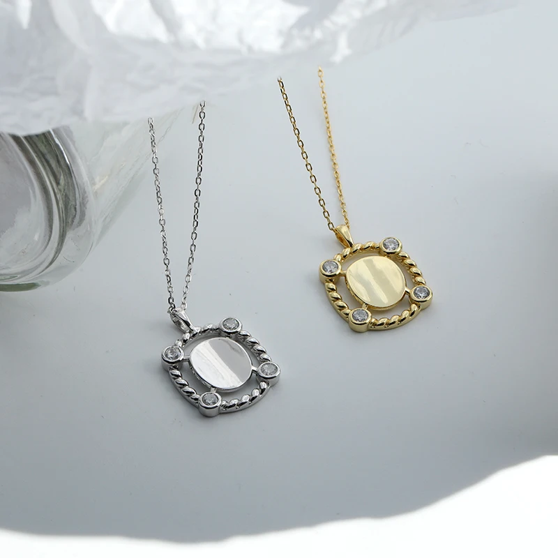 

18K Gold Necklace 2021 Silver 925 Zircon Rectangle Pendant Necklace Geometric
