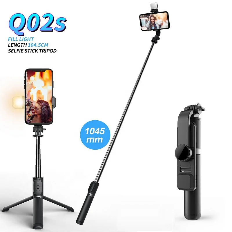 

Biucam Q02S Extendable Mini Selfie Stick Detachable Wireless BT Remote Selfie Tripod for Smartphone with LED Ring Light, Black,white