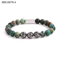 

High quality new design gemstone stainless steel bali beads customized logo elastic bracelet men women