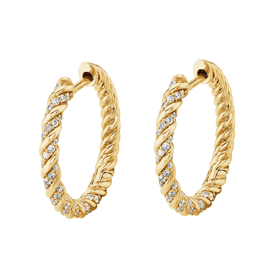 

dainty jewelry 925 sterling silver hot 18k gold plated twist hoop earrings with multi cz for women