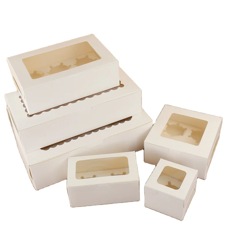 

Wholesale Bulk Kraft Paper Window Clear 2 4 6 8 12 Holes Muffin Cup Cake Cupcake Packaging Box Transparent Mini Cupcake Box