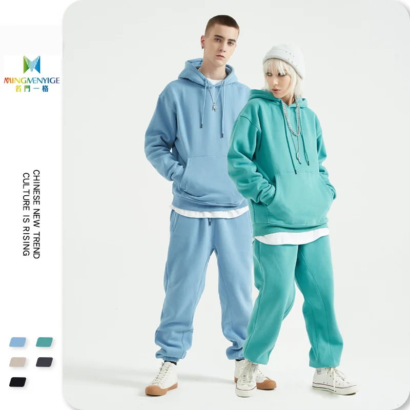 

manufactur oem high quality unbranded private label rhinestone fitted sports wear couple men streetwear knit hoodie tracksuits, Customized color