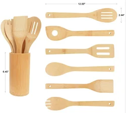 Eco-friendly Biodegradable Home Use Reusable 7pcs Bamboo utensils cooking utensils Spatulas Set
