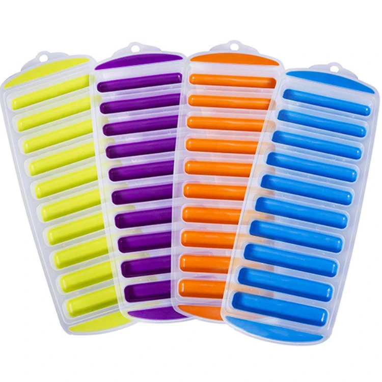

A1122 Professional Plastic Ice Tray TPR Strip Ice Tray 10 Holes Long Thumb Chocolate Bar Mold Biscuit Loaf Candy Tray, Green,blue,orange,purple