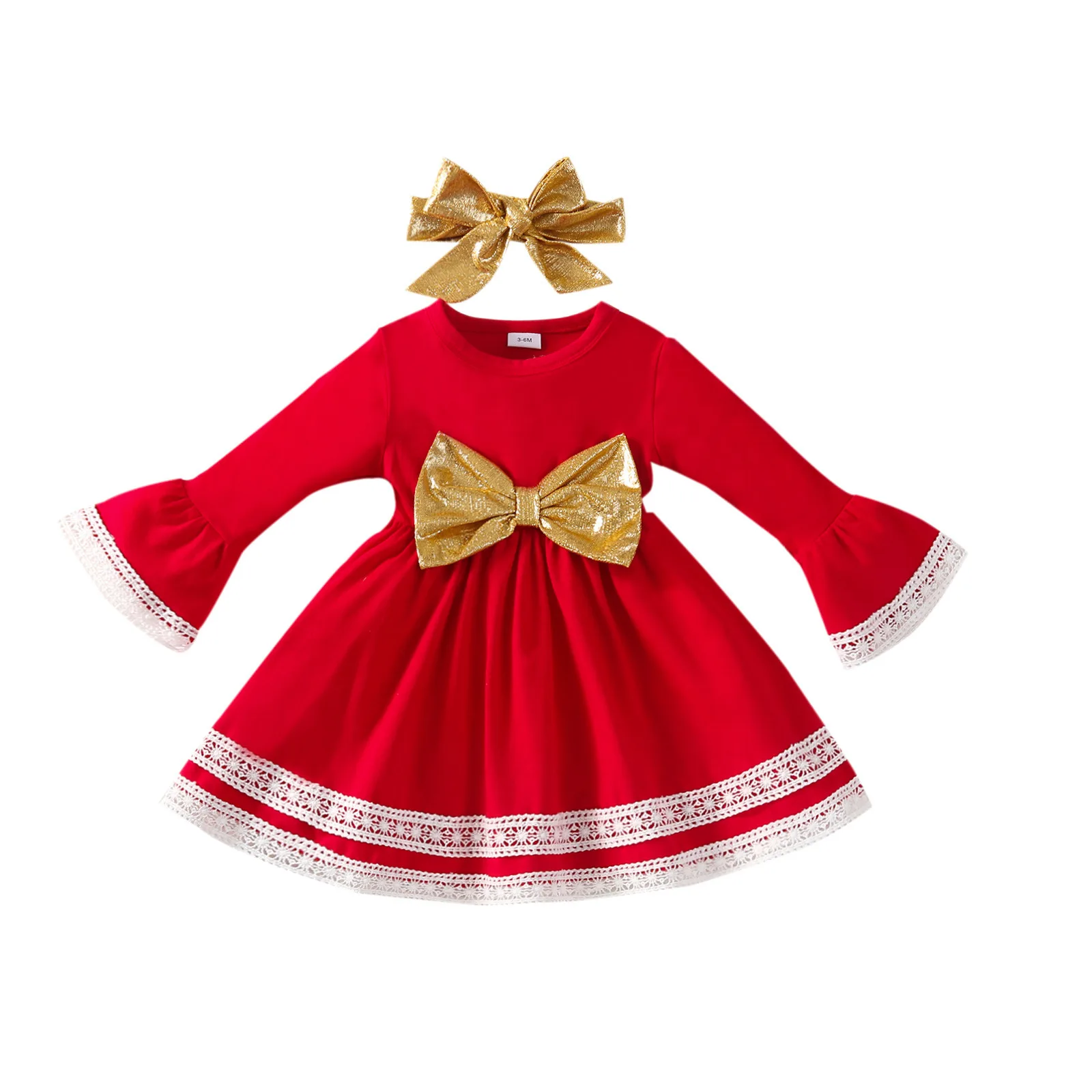 

Autumn and winter Christmas long-sleeved dress suit bowknot cotton princess dress children's wear, Picture shown