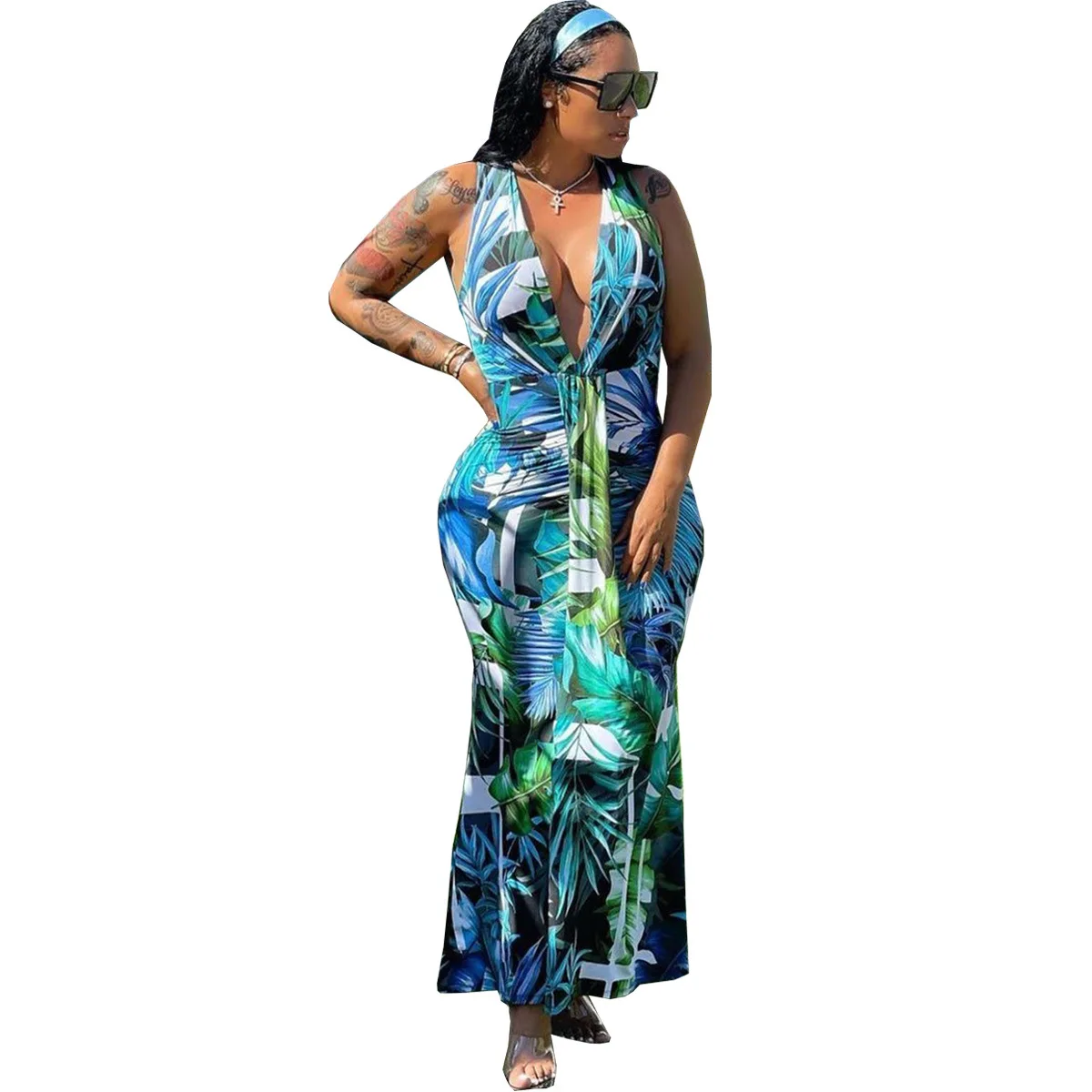 

Springway New 2021 fashion lady dress summer casual deep v neck maxi dresses floral women, As pic