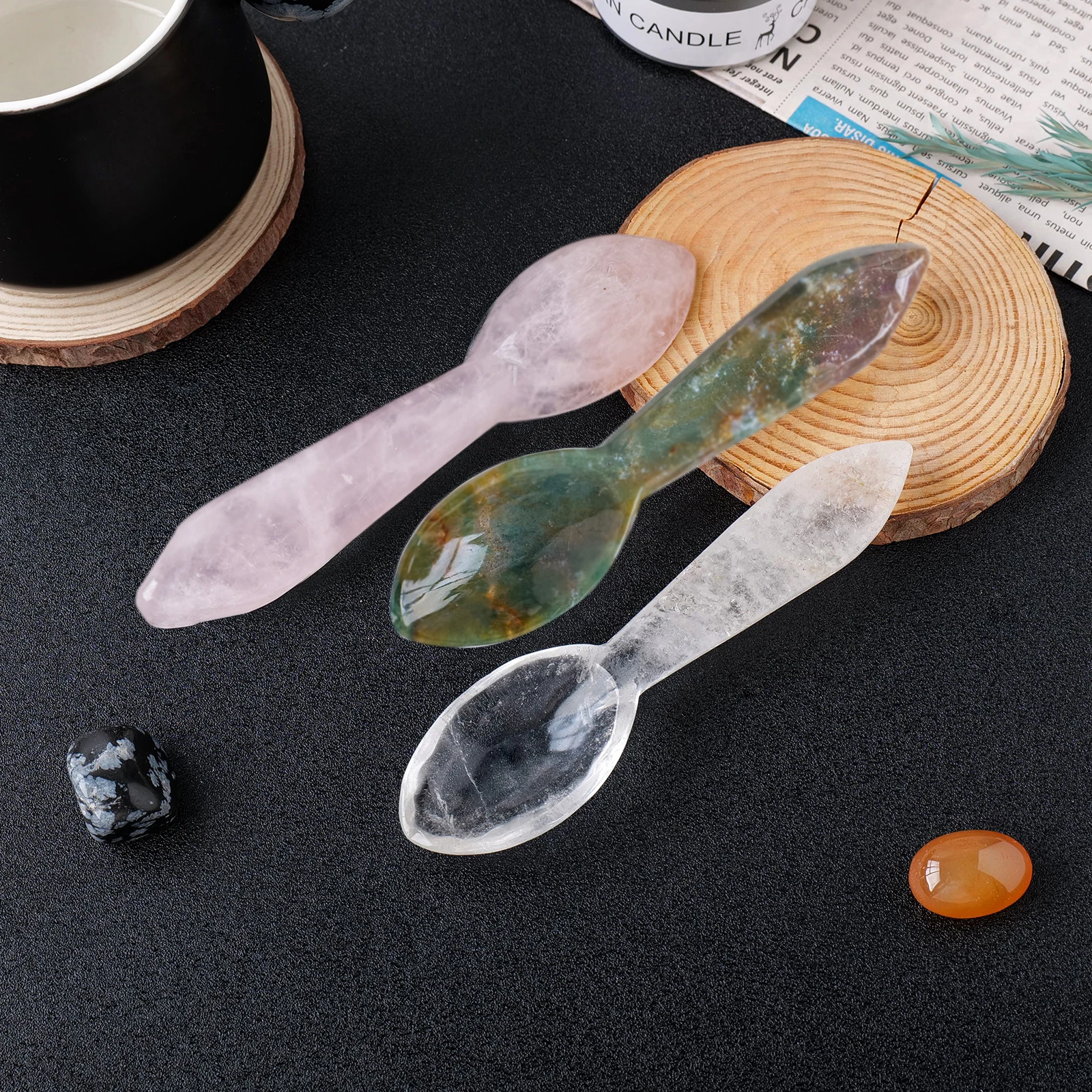 

wholesale Natural quartz crystal Tea spoon rose quartz Coffee crystal Spoon Decorate Gift Kitchen Supplies Fashion Design