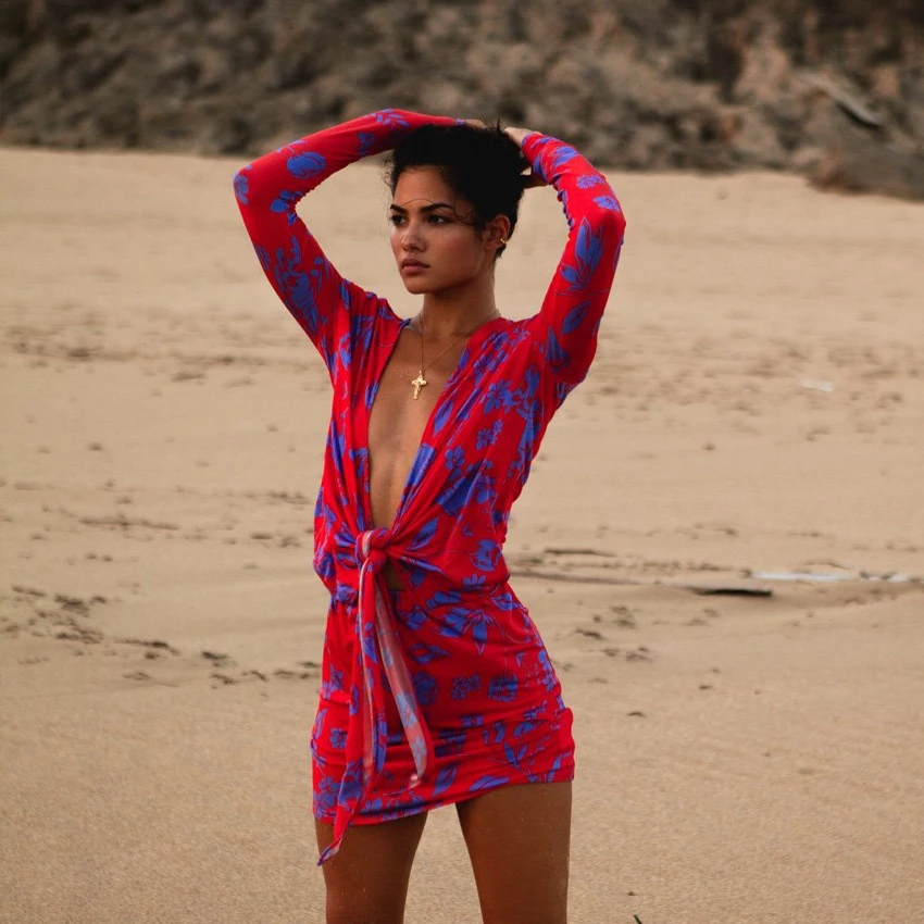 

Women Long Sleeve Tie V Neck Crop Top And Midi Skirt Set Sexy Two Pieces Party Clubwear Elegant Boho Beachwear