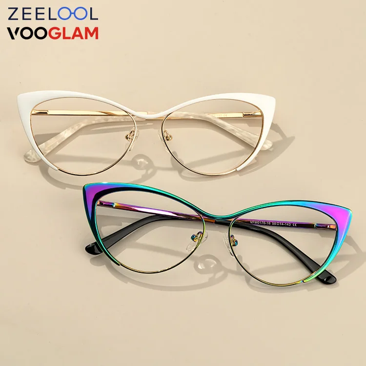 

Zeelool Popular Women Silver Gold Multi Colors Cat Eye Optical Metal Eyeglass Frame wholesale