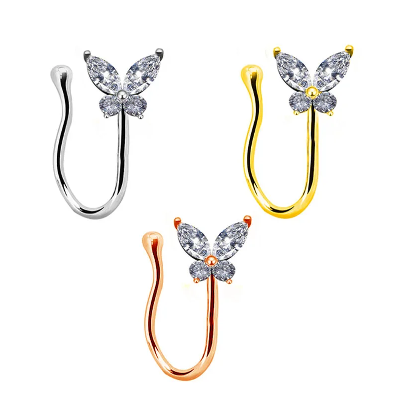 

Nose Piercing Jewelry Accessories Studs Anti-allergic Diamond-studded New Non-porous Nose Ring, Pink/gold /silver