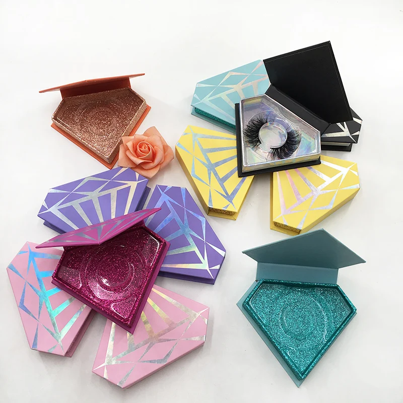 

Diamond Shape Eyelash Packaging Glitter 5D Mink Lash Box Empty Lash Case