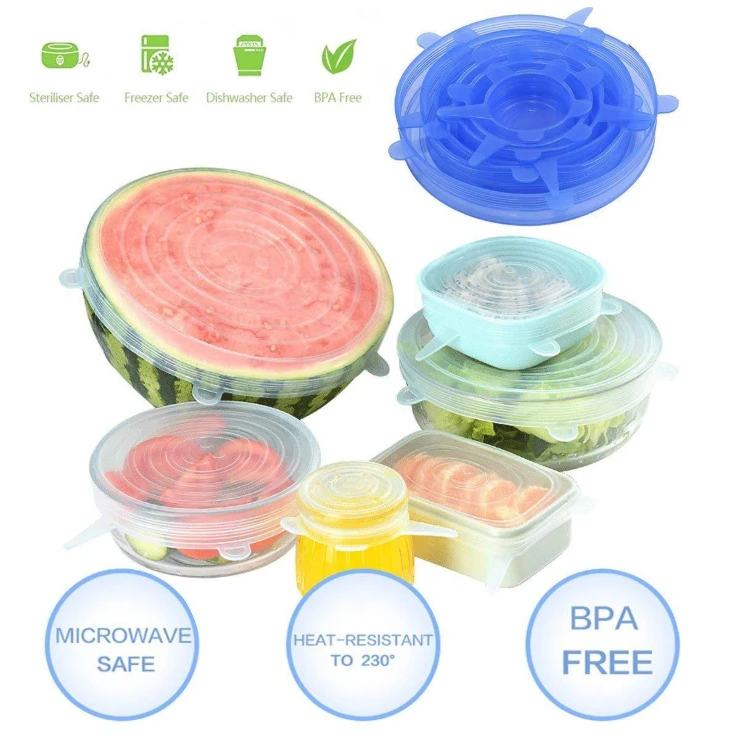 

Factory Direct Sales 6 Sizes Food Grade Reusable Food Container Lid Sets Silicone Food Seal Lids Cover universal silicone cover