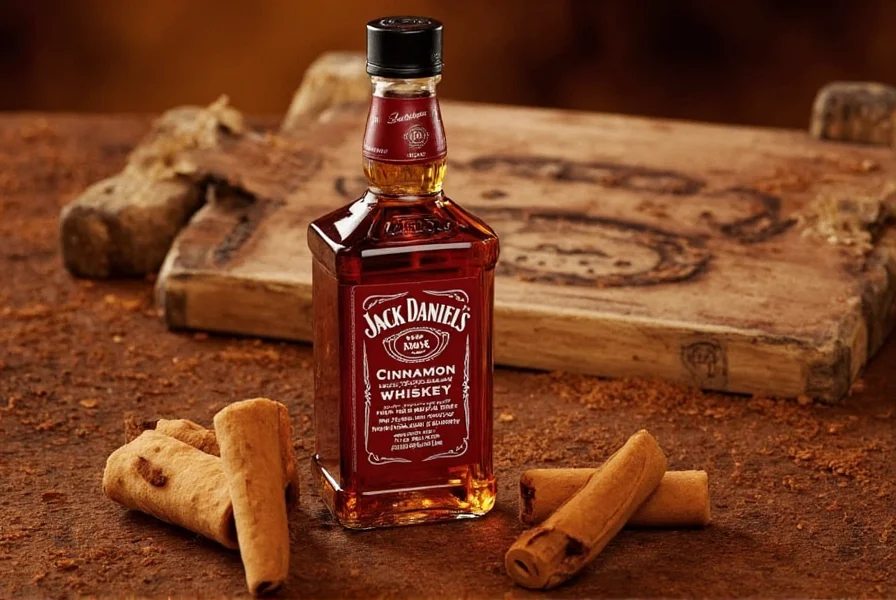 Whiskey cocktail in glass with cinnamon stick garnish on wooden bar