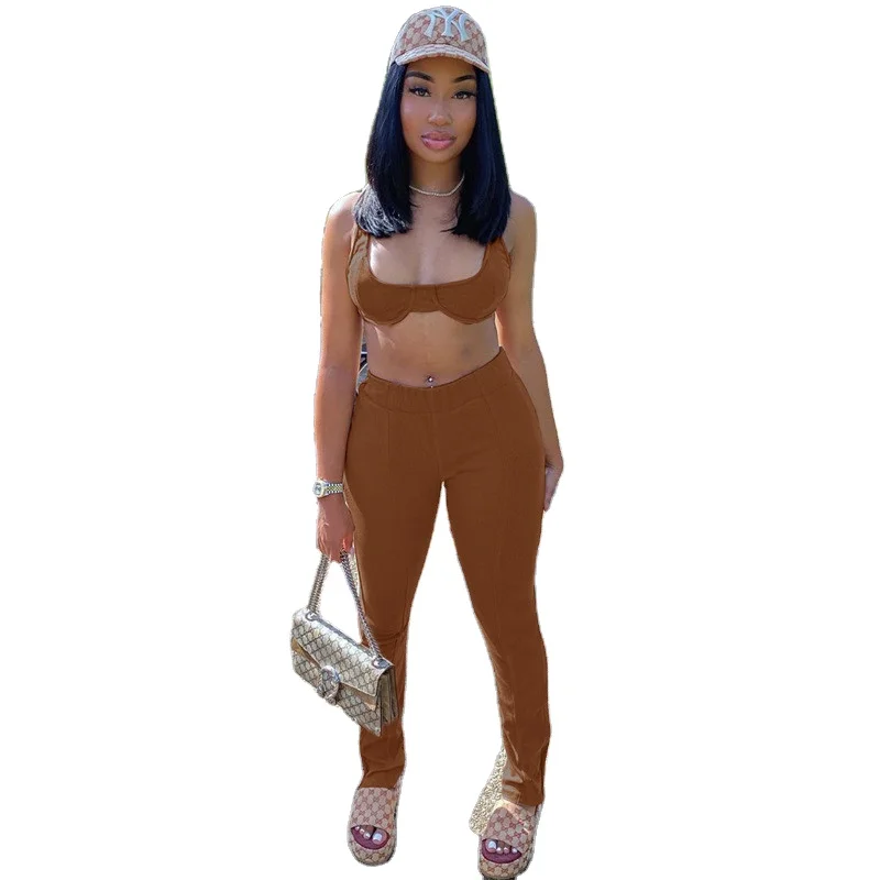 

Summer Clothes Ladies Leggings Set U-Neck Breast Wrap Bra Set Tank Top High Waist Pants Womens Clothing 2 Piece Set Women