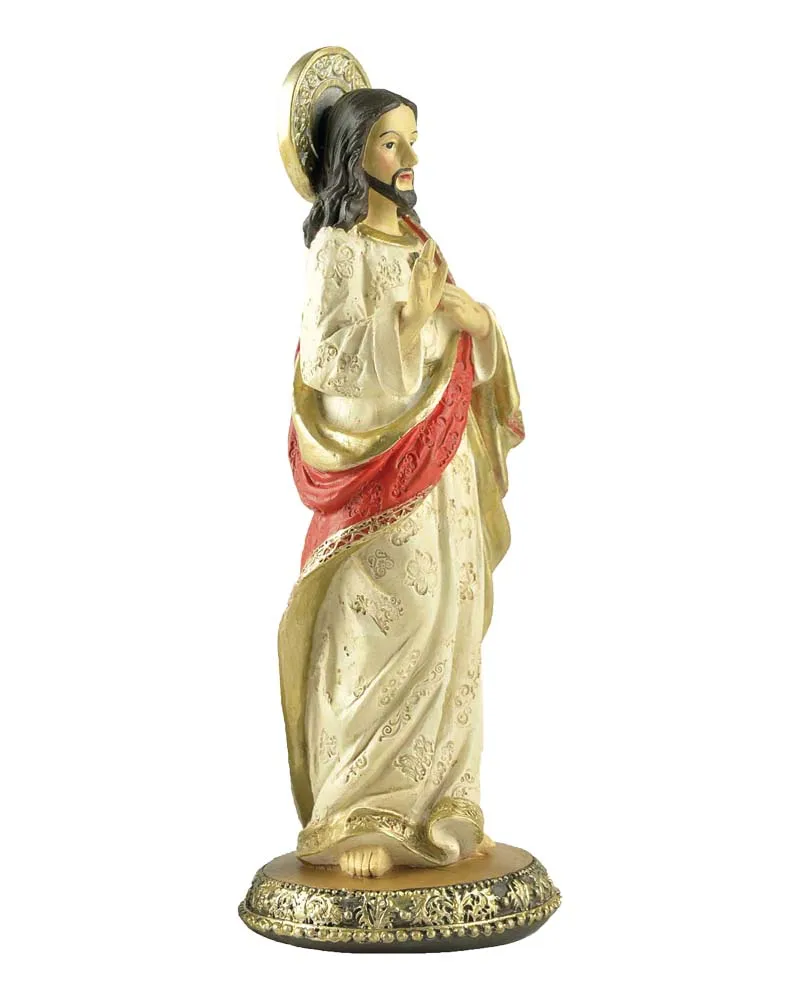 Stock Products Polyresin Sacred Heart of Jesus Statue Standing on Round Base 8"