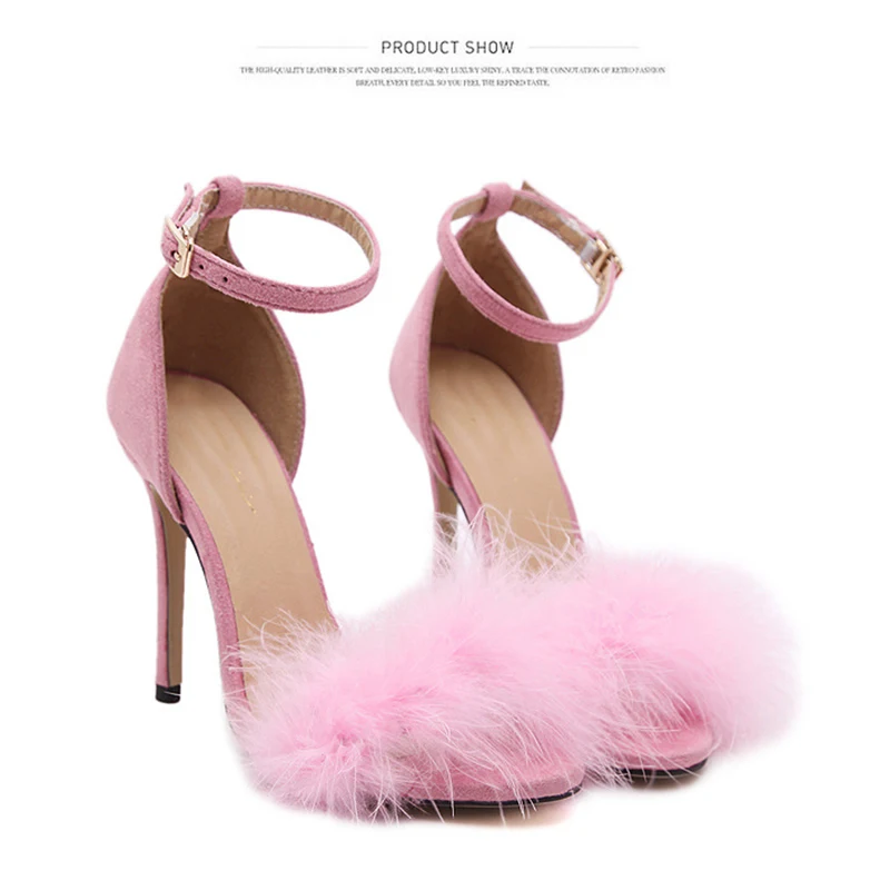 

Cute fashion shoes high quality high heel fur decormation buckle lady shoes