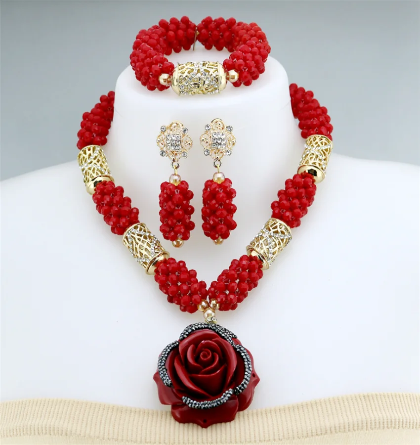 

Red color beautiful party jewelry sets fashion beads big jewelry sets low price