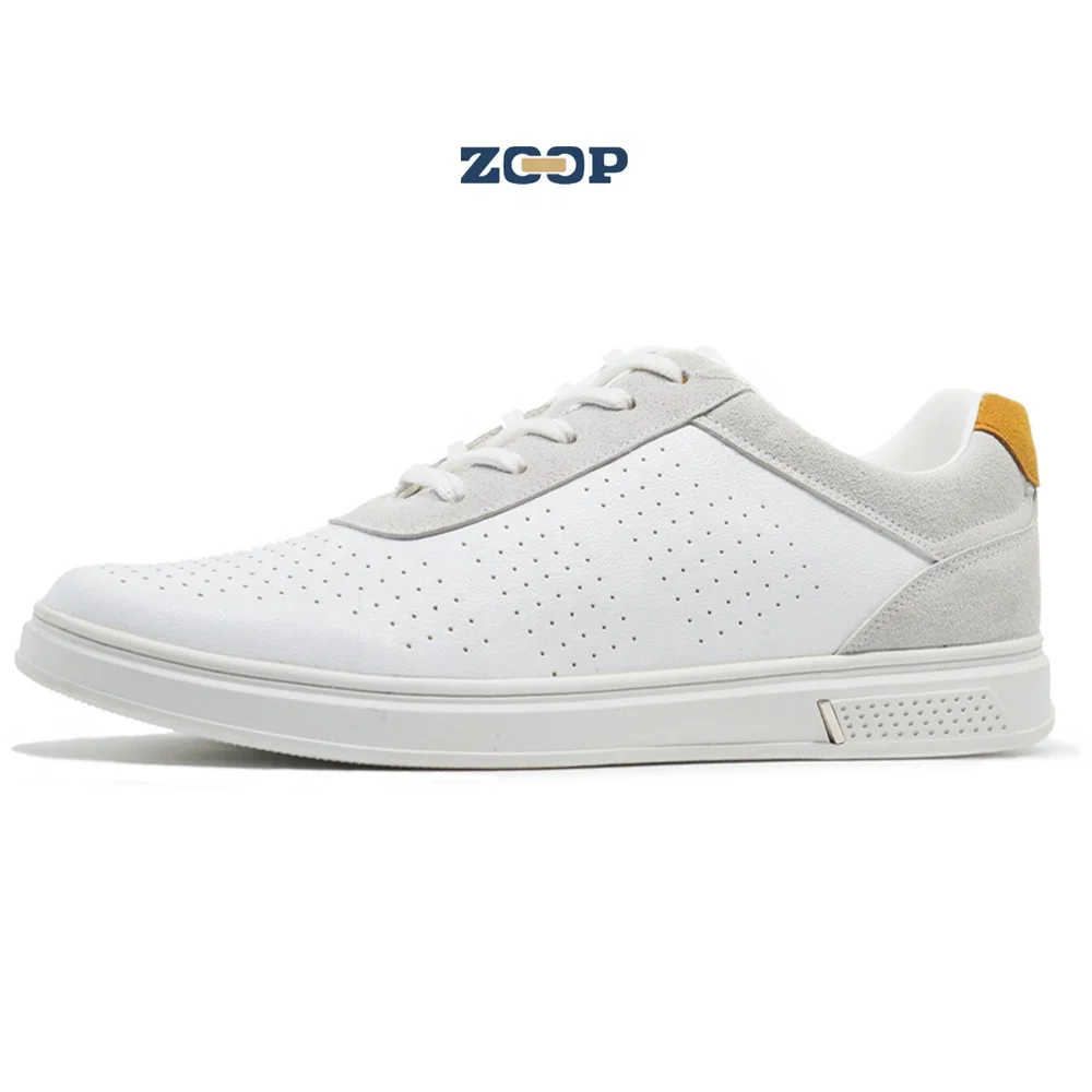 

Hard wearing rubber outsole white skateboard shoes for men high quality leather shoes