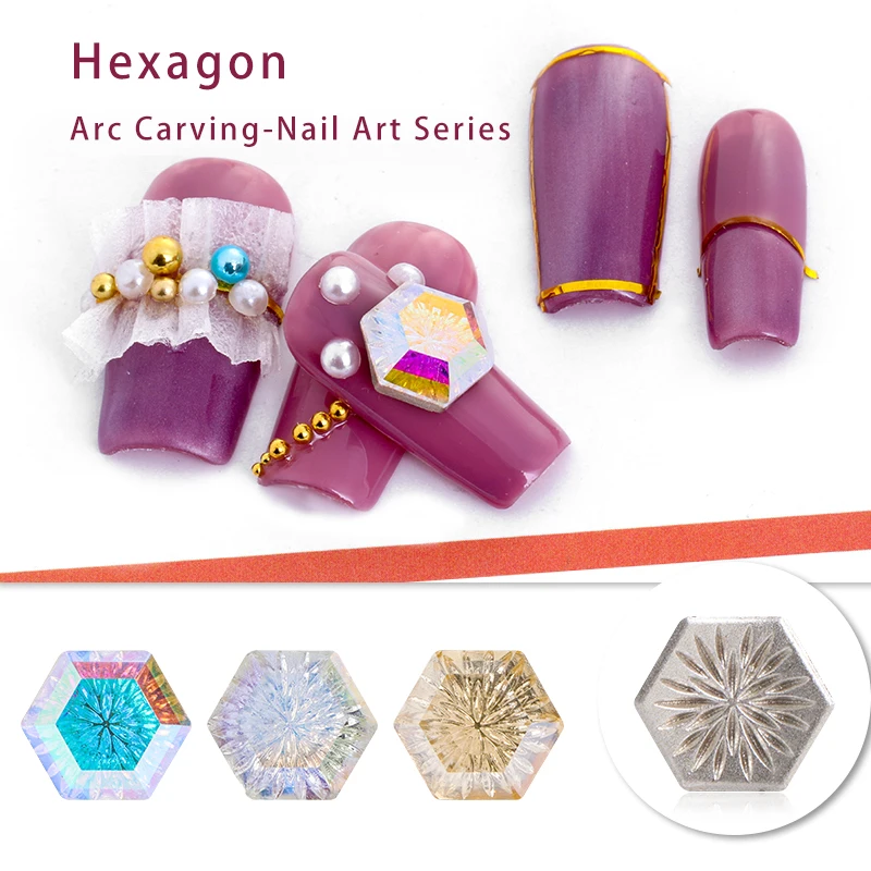 

DIY concave bottom nail drill hexagon arc carving nail rhinestones lotus shading carving rhinestones, Light of heaven, golden , silver color, ab color, sunshine gold, white
