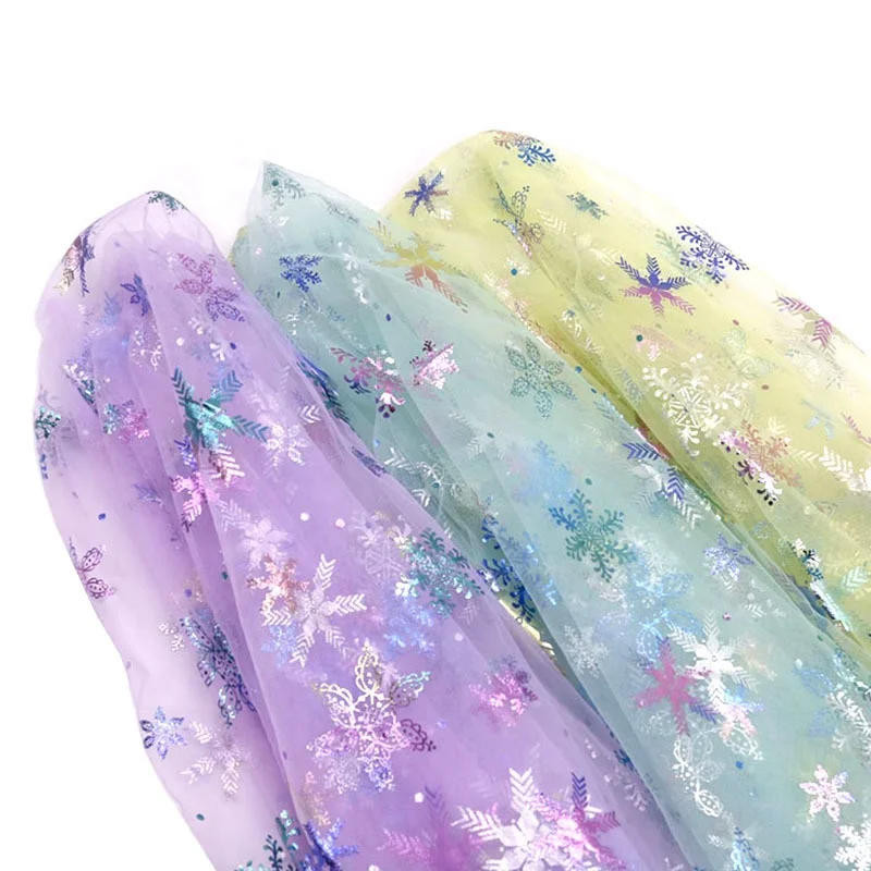 

Colorful snowflake glitter tulle lace fabric for kids princess dress, As pictured