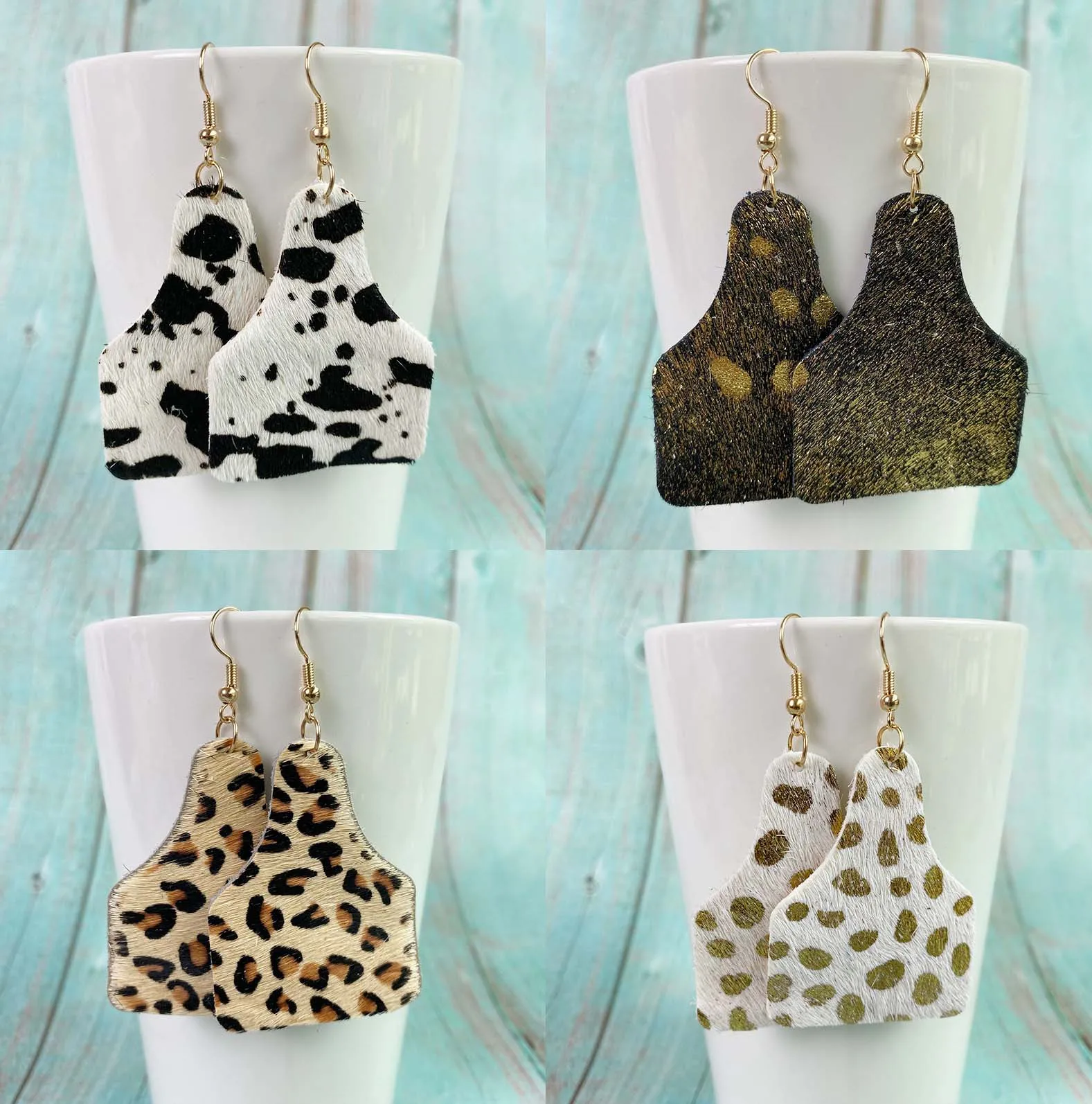 

Genuine Fur Leather Cow Ear Cattle Ear Earring, As pictures show