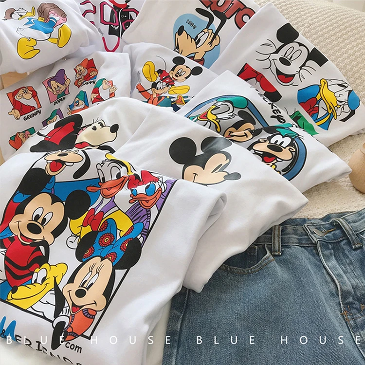 

Mickey short sleeved women's t-shirts summer cartoon character camisetas de mickey women's top clothes plus size t-shirts